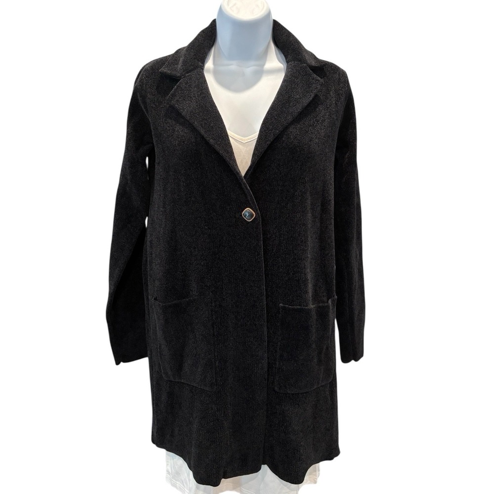 Max Studio Black Coatigan Sweater Jacket Women's XS Longline Knit Blazer Pocket